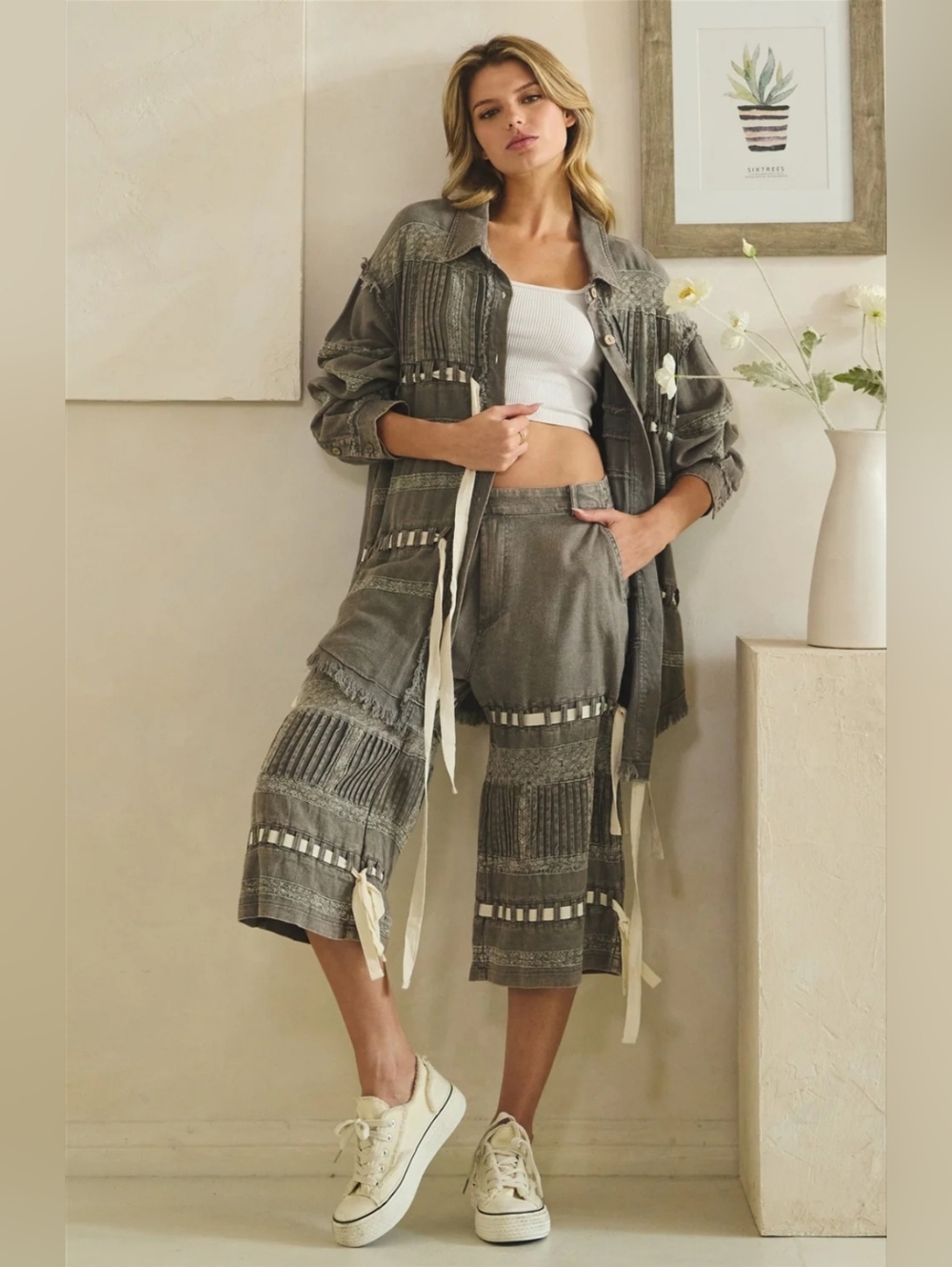 #1503 Oli & Hali Charcoal Artisan Patchwork Boho Set - Picture 9 of 16